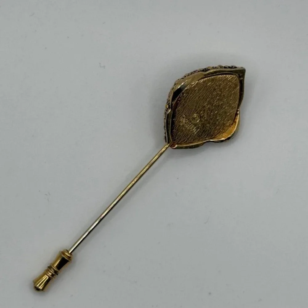 Vintage Sarah Coventry Faux Turquoise‎ Gold Tone Textured Stick Pin Lapel Brooch